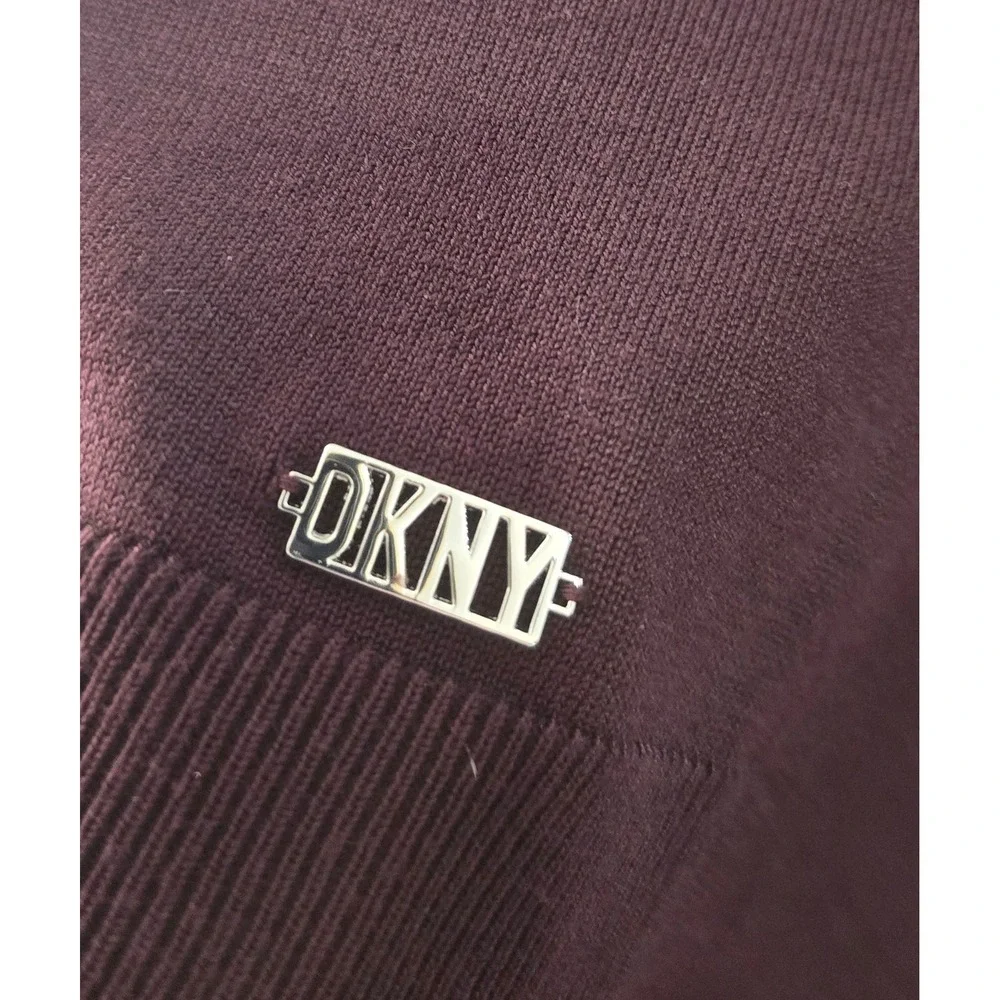 M/L maroon rust orange‎ cheetah print DKNY short sleeve sweater sheer leopard
